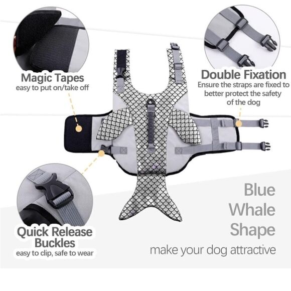 Kouser Dog Life Jacket Life Vest Flotation Device Silver WhaleDesign Size S NWT - Picture 5 of 7
